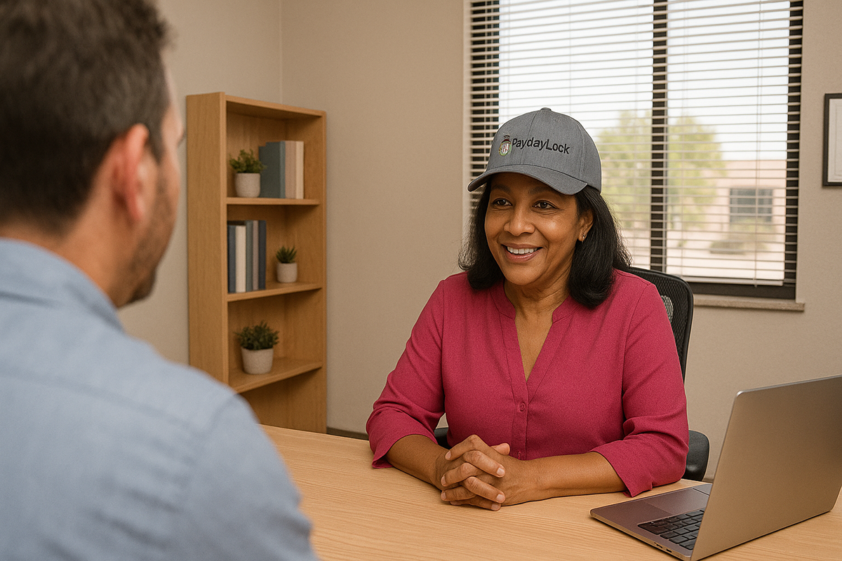 PaydayLock Office in Jackson, MS - Virginia Adams helping customer